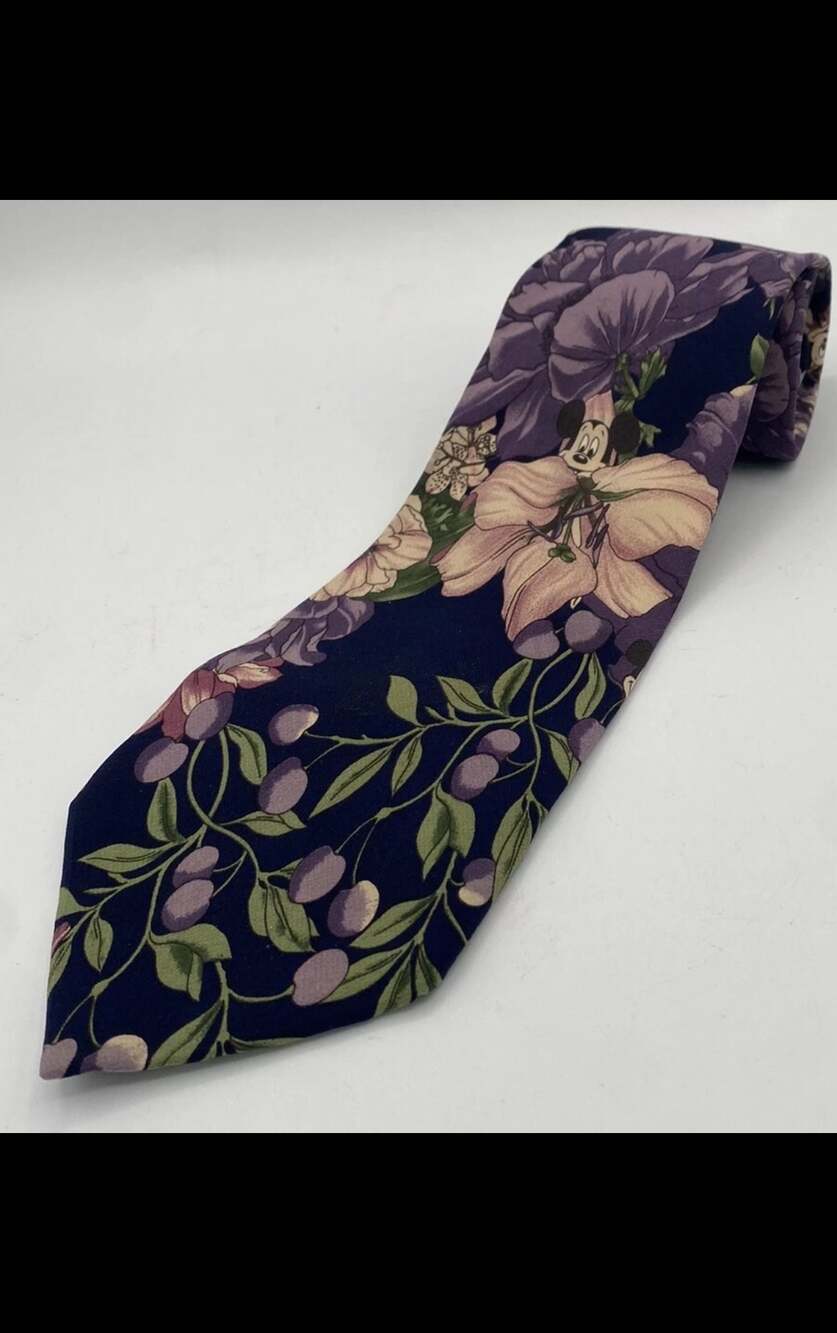 Walt Disney Co. Mickey Floral 56.5 X 4 Silk Multi-color Tie Navy/Purple/Green